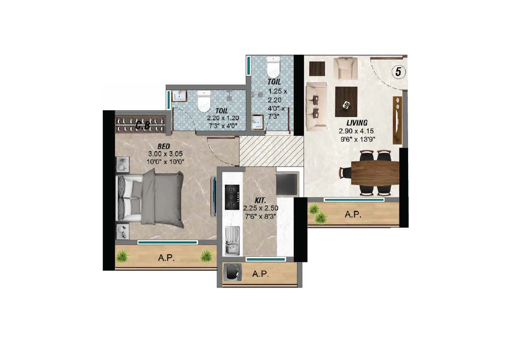 1 BHK Floor Plan